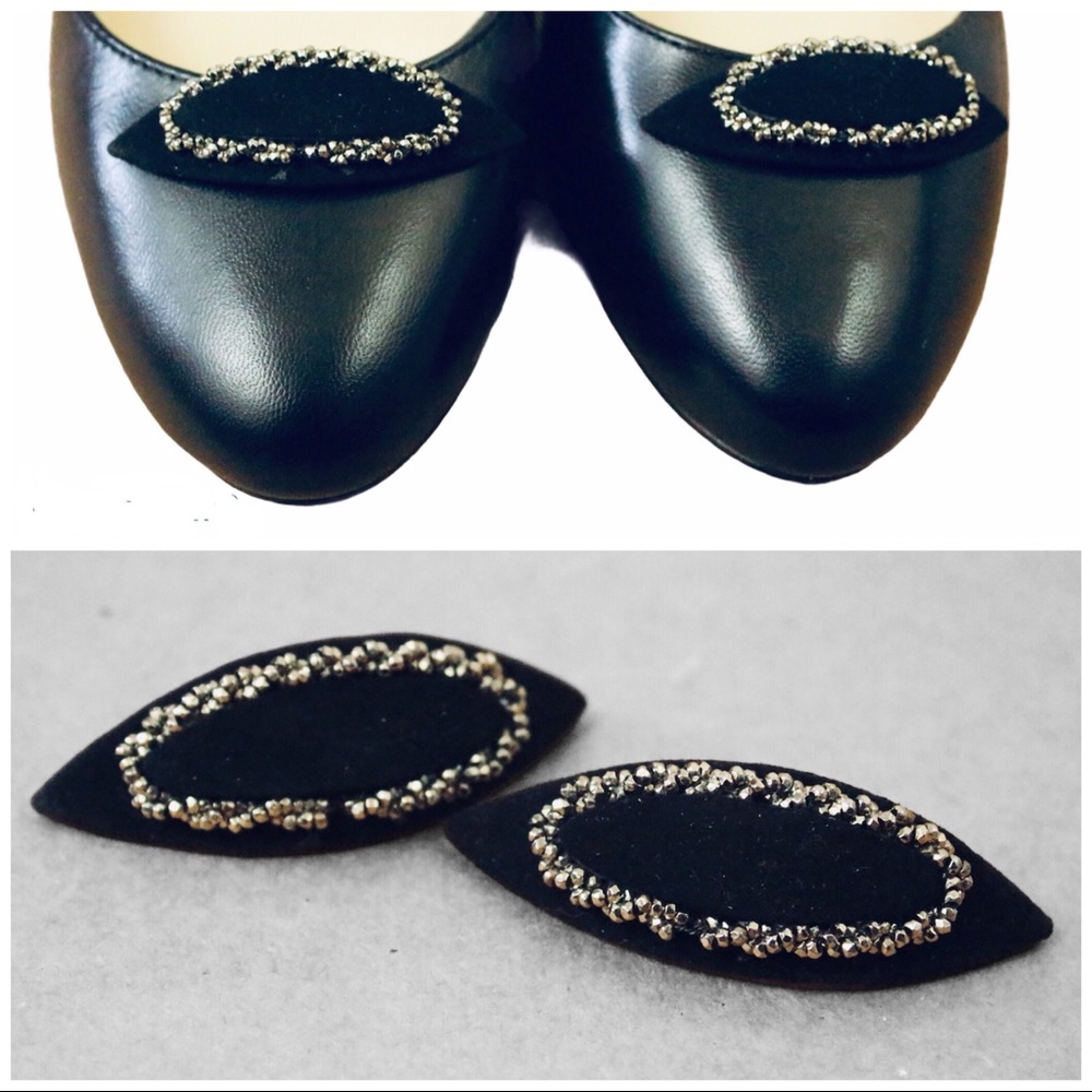Vintage 60s Oblong Black Velvet Beaded Shoe Clips